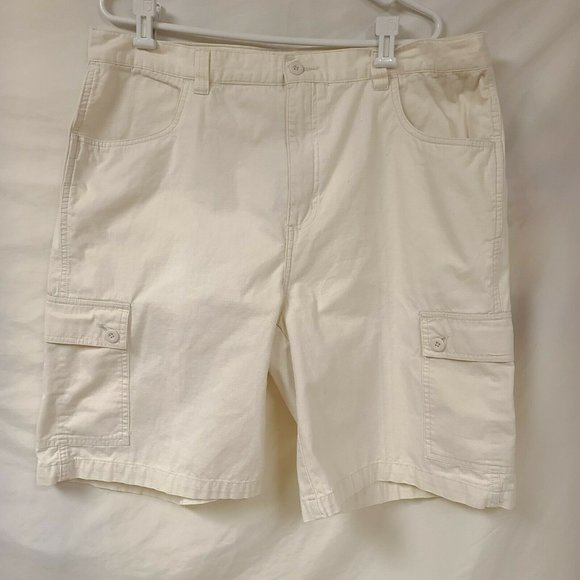 Utility Mens 40 Ivory Cream Flat Front Knee Length Cargo Shorts 11" Inseam Work - Picture 4 of 7